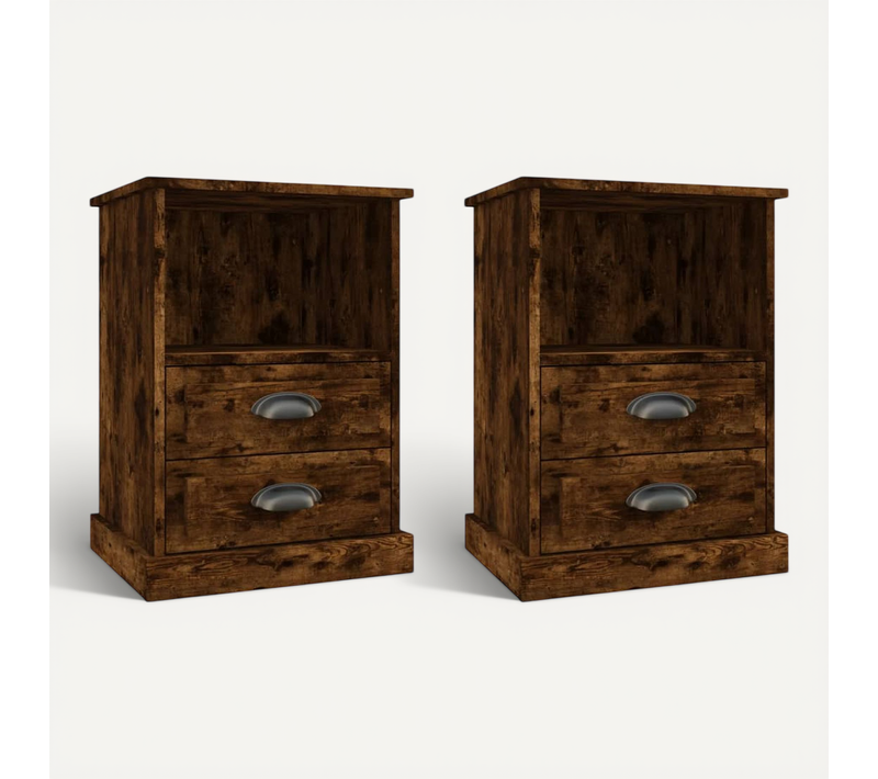 Tables De Chevet 2 Pièces Chêne Fumé 43x36x60 Cm