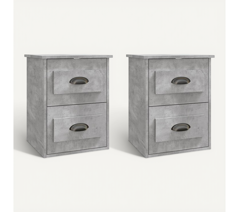 Tables De Chevet Murales 2 Pièces Gris Béton 41,5x36x53 Cm
