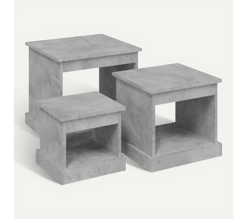 Tables Basses 3 Pièces Gris Béton Bois Contreplaqué
