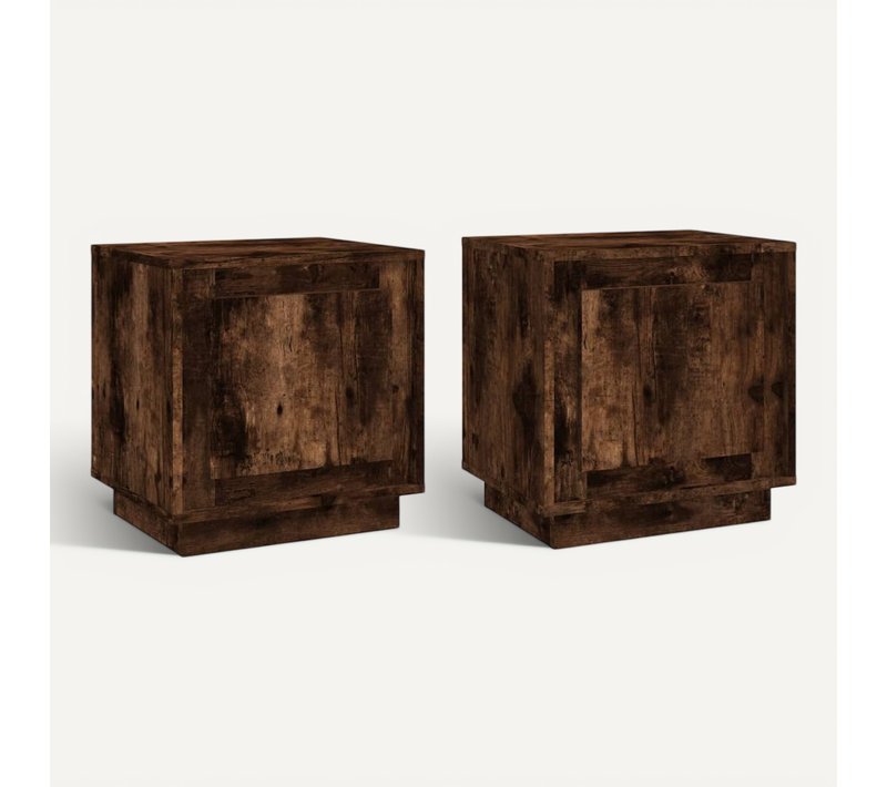 Tables De Chevet 2 Pièces Chêne Fumé 44x35x45 Cm Bois Contreplaqué