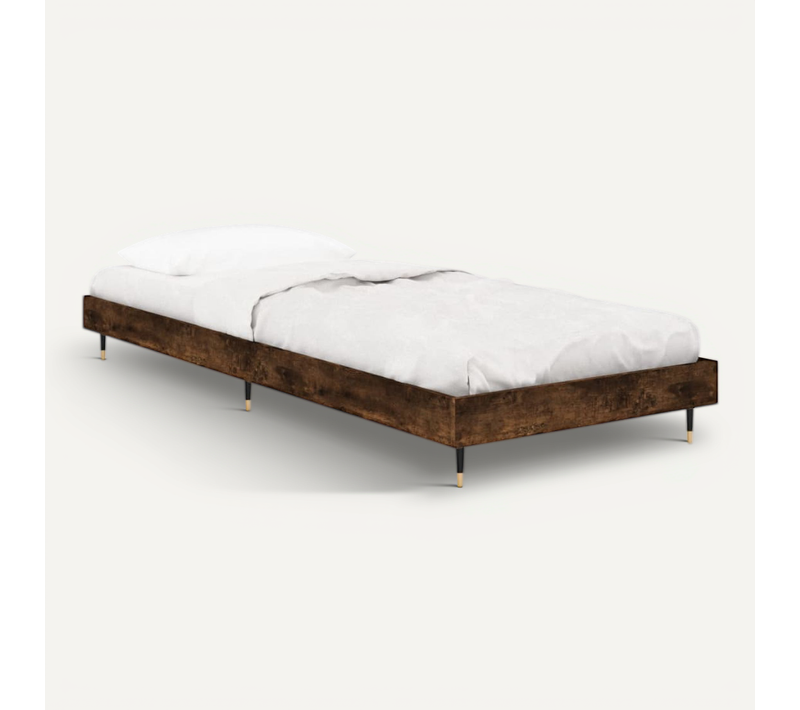 Cadre De Lit Sans Matelas Chêne Fumé 75x190cm Bois Contreplaqué