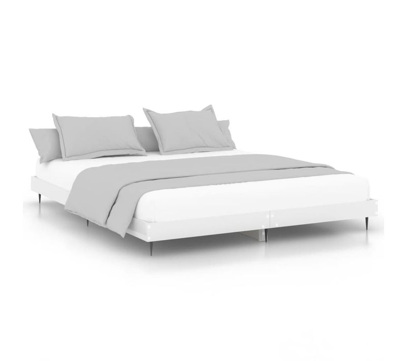 Cadre De Lit Sans Matelas Blanc Brillant 160x200 Cm