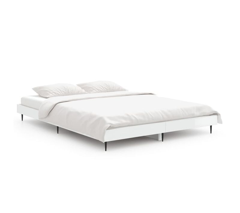 Cadre De Lit Sans Matelas Blanc Brillant 140x190 Cm