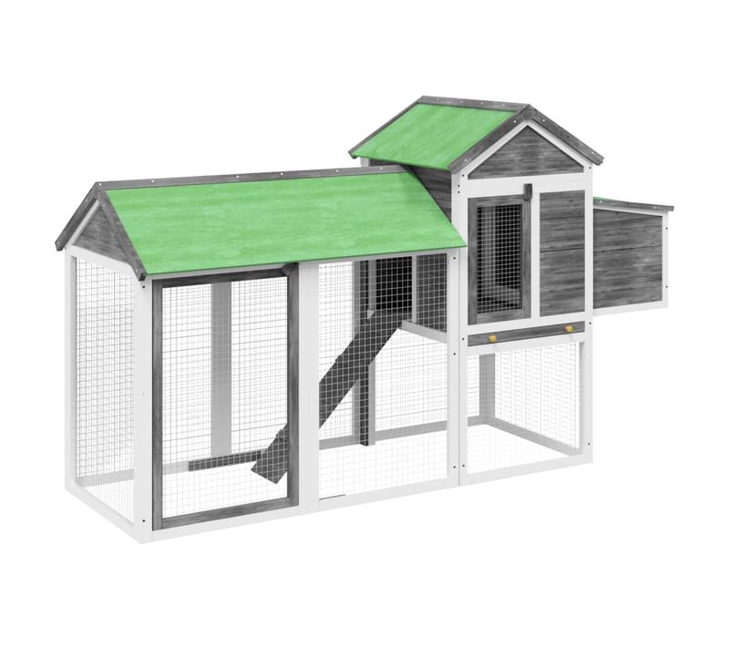 Poulailler Gris 193x65x117 Cm Bois Massif De Pin