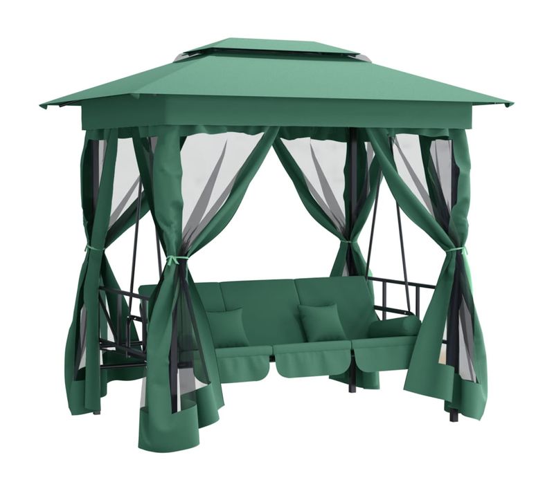 Tonnelle De Jardin Banc Pivotant Convertible Vert Tissu Acier