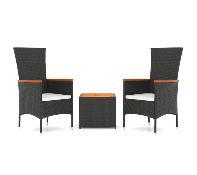 Ensemble De Salon De Jardin 3 Pièces Noir Poly Rotin Et Acacia