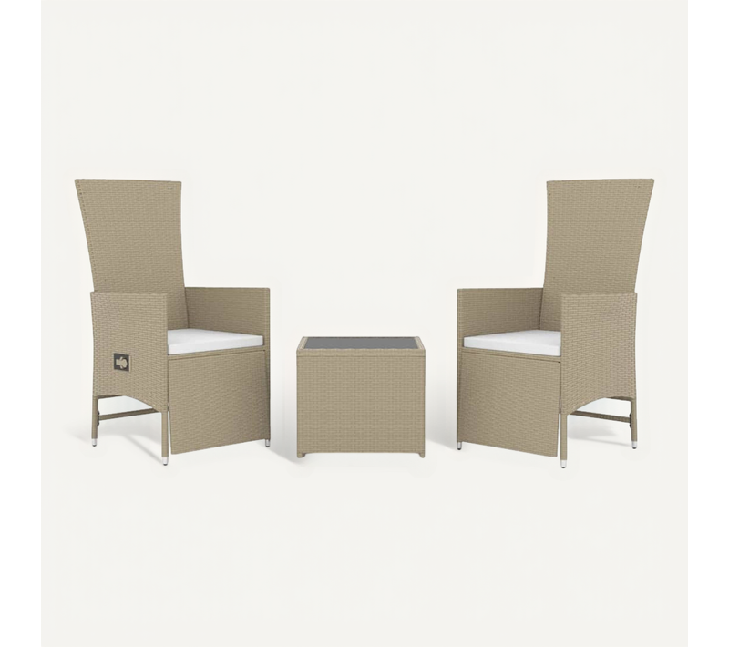 Ensemble De Salon De Jardin 3 PCs Beige Poly Rotin Et Acier