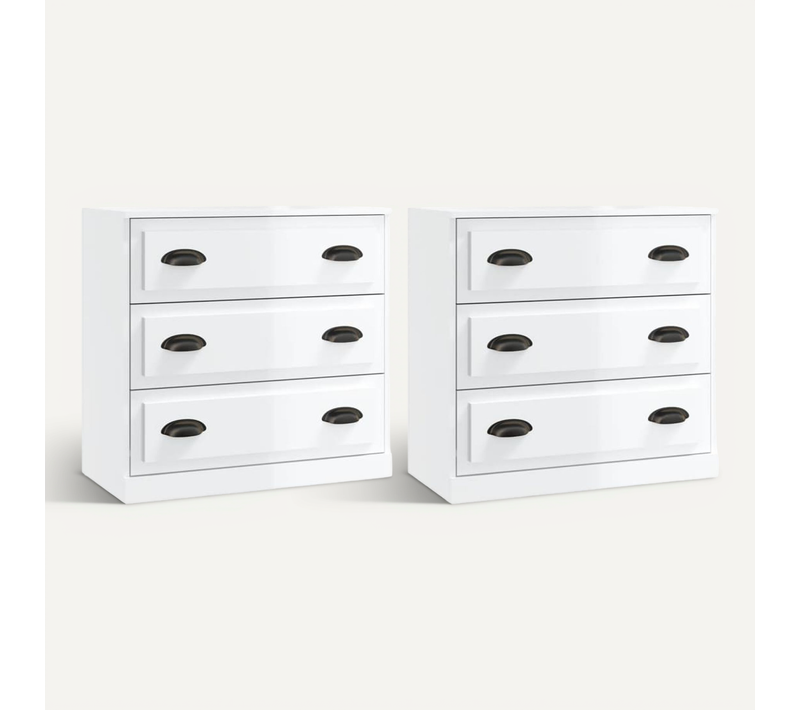 Buffets 2 Pièces Blanc Brillant Bois Contreplaqué