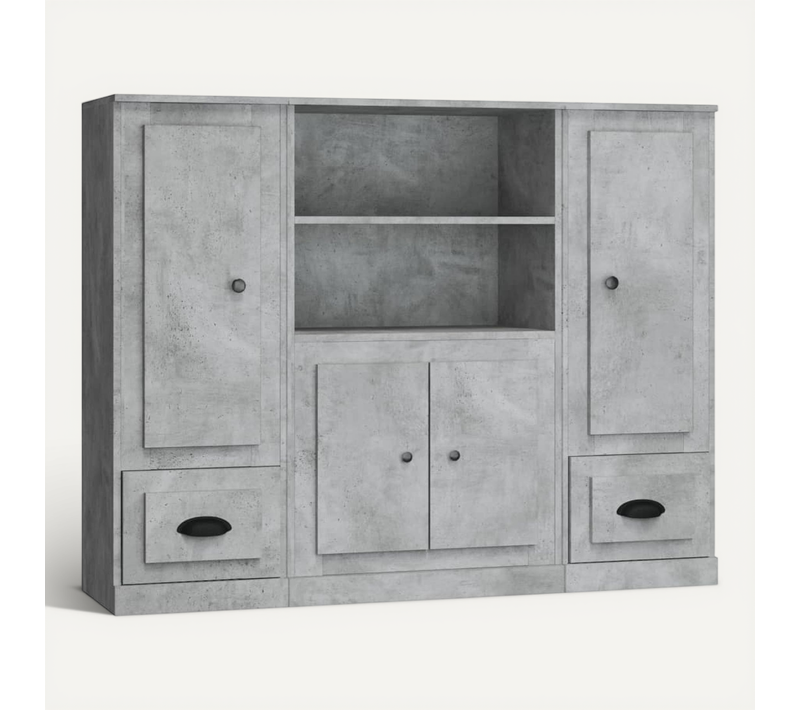 Buffets 3 Pièces Gris Béton Bois Contreplaqué