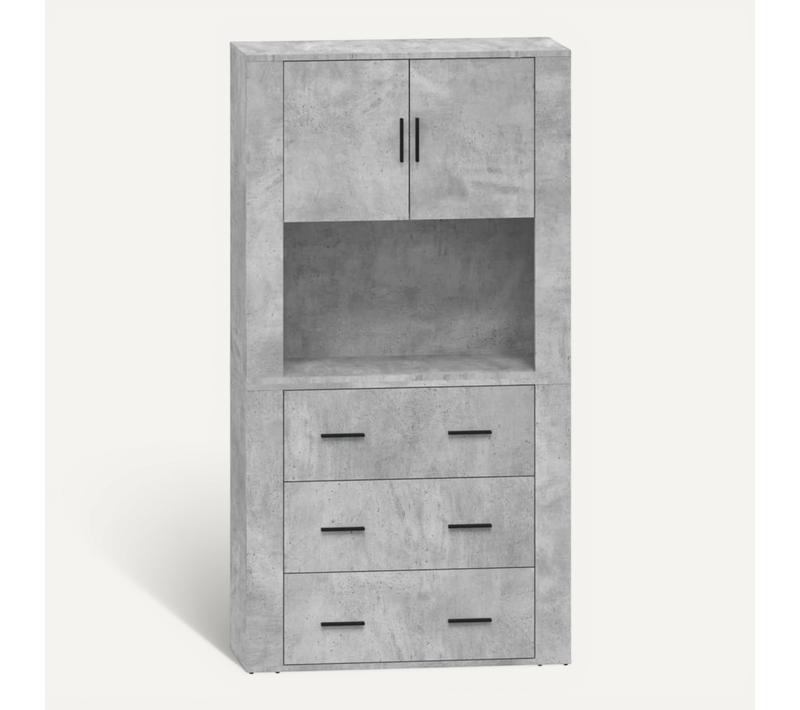 Buffet Haut Gris Béton Bois Contreplaqué
