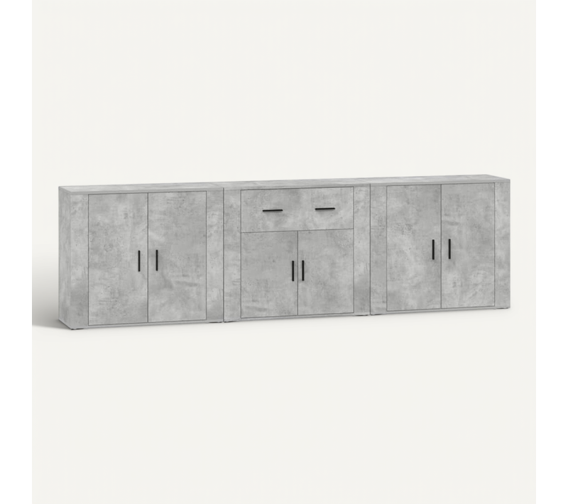 Buffets 3 Pièces Gris Béton Bois Contreplaqué