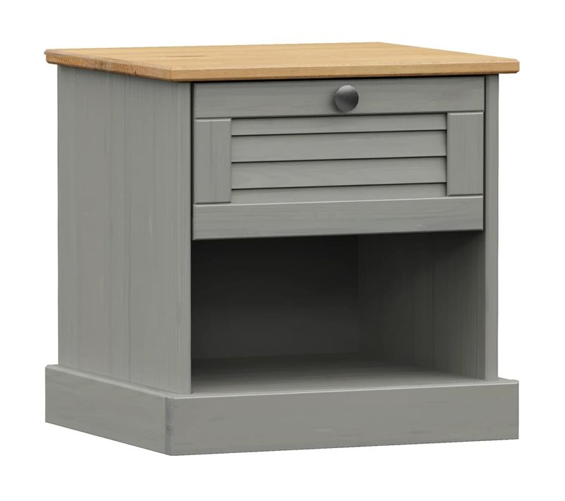 Table De Chevet Vigo Gris 42x35x40 Cm Bois De Pin Massif
