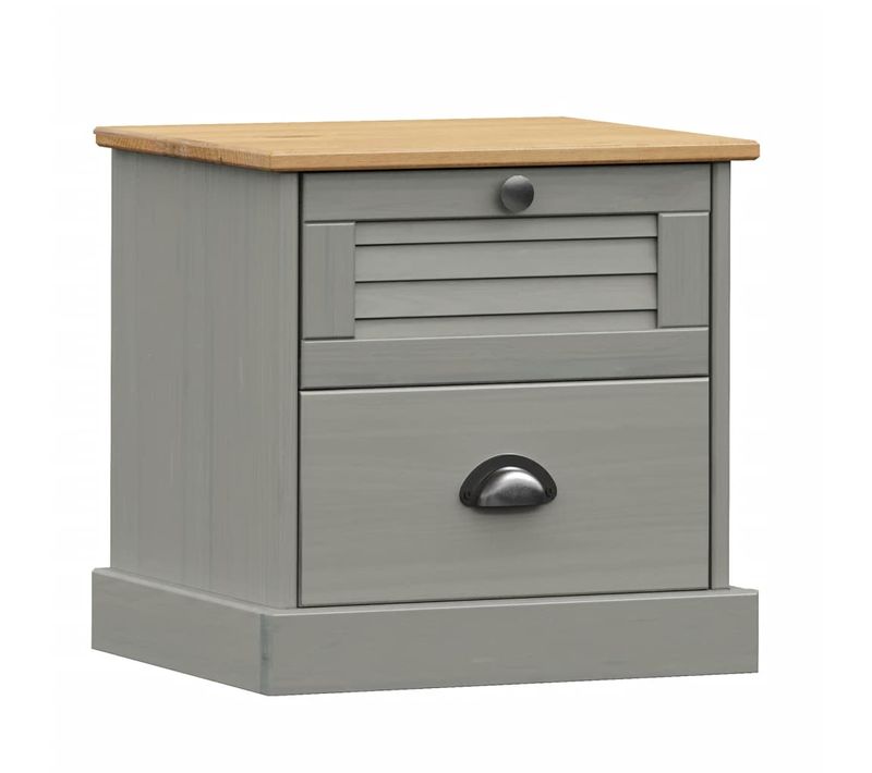 Table De Chevet Vigo Gris 42x35x42 Cm Bois De Pin Massif