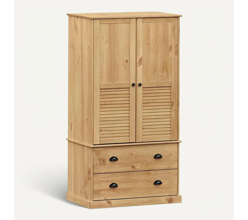 Garde-robe "vigo" 90x55x170 Cm Bois De Pin Massif Cire Miel Avec Volets