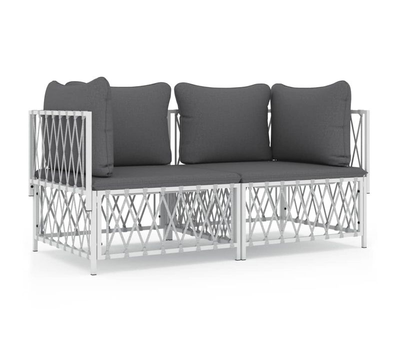 Salon De Jardin Avec Coussins 2 Pièces Blanc Acier