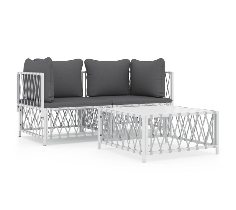 Salon De Jardin Avec Coussins 3 Pièces Blanc Acier