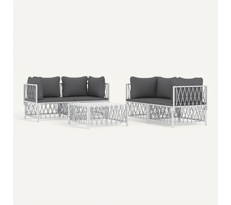 Salon De Jardin Avec Coussins 5 Pièces Blanc Acier Modulaire