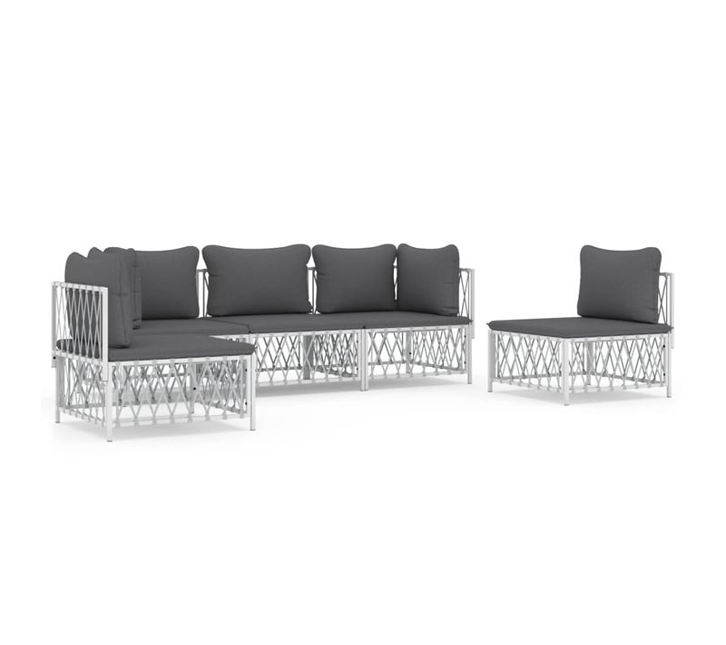 Salon De Jardin Avec Coussins 5 PCs Blanc Acier