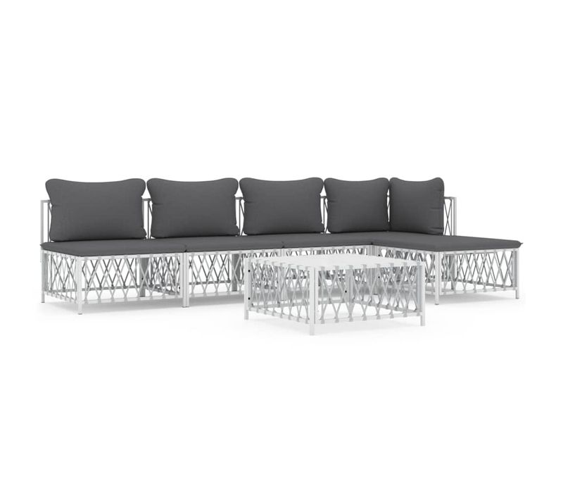 Salon De Jardin Avec Coussins 6 PCs Blanc Acier
