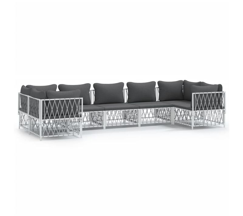 Salon De Jardin 7 PCs Avec Coussins Blanc Acier
