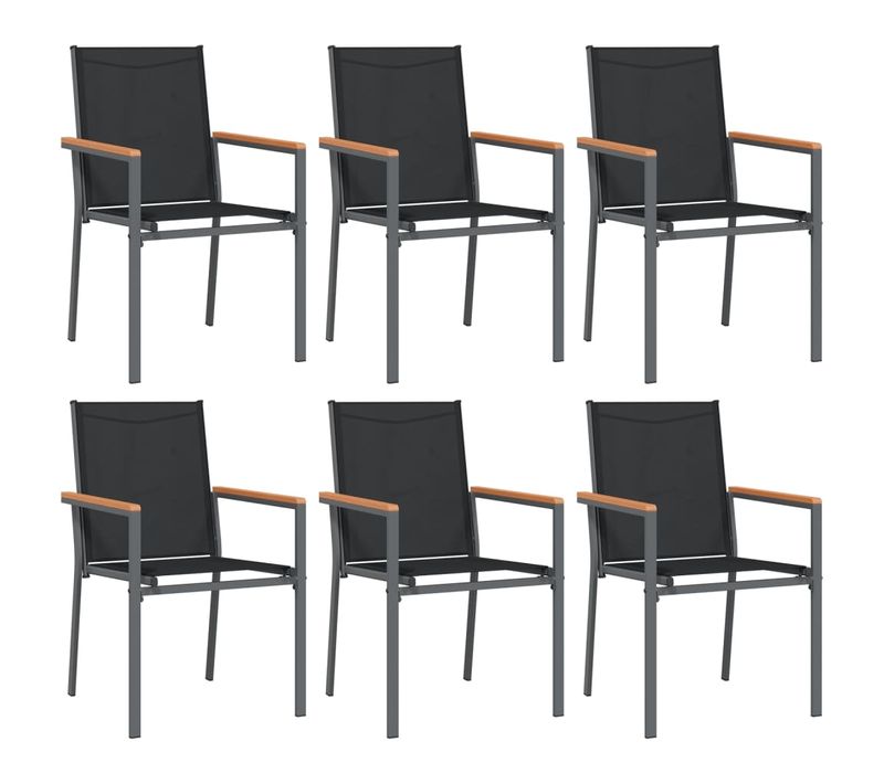 Chaises De Jardin Lot De 6 Noir 55x61,5x90cm Textilène Et Acier Sièges Terrasse Extérieur