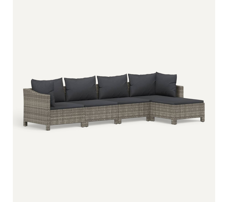 Salon De Jardin 5 Pièces Avec Coussins Gris Résine Tressée Modulaire