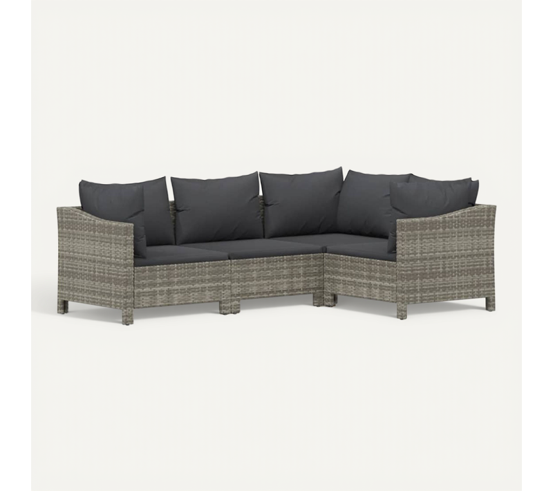 Salon De Jardin 4 Pièces Avec Coussins Gris Résine Tressée Modulaire