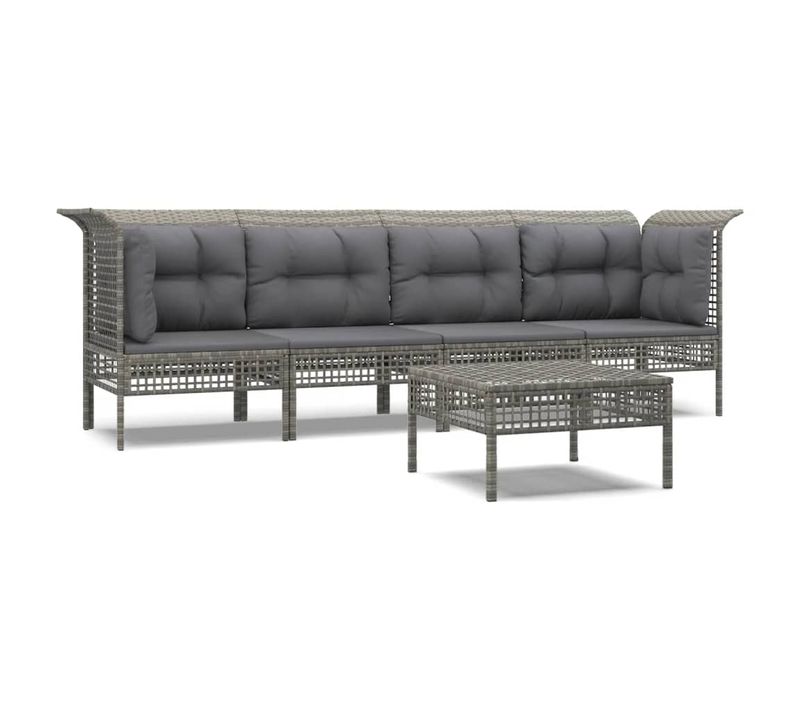 Salon De Jardin 5 Pièces Avec Coussins Gris Résine Tressée