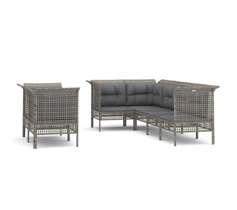 Salon De Jardin 7 Pièces Avec Coussins Gris Résine Tressée