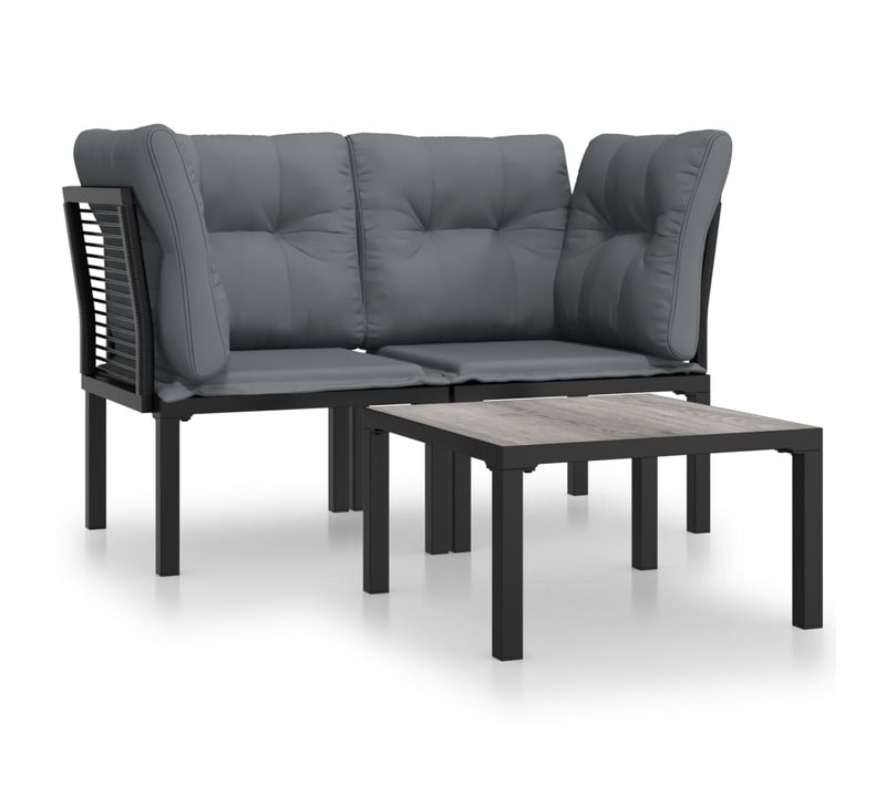 Salon De Jardin 3 Pièces Noir Et Gris Résine Tressée