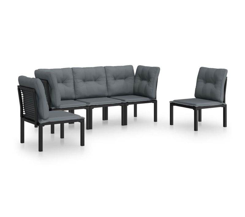 Salon De Jardin 5 Pièces Noir Et Gris Résine Tressée