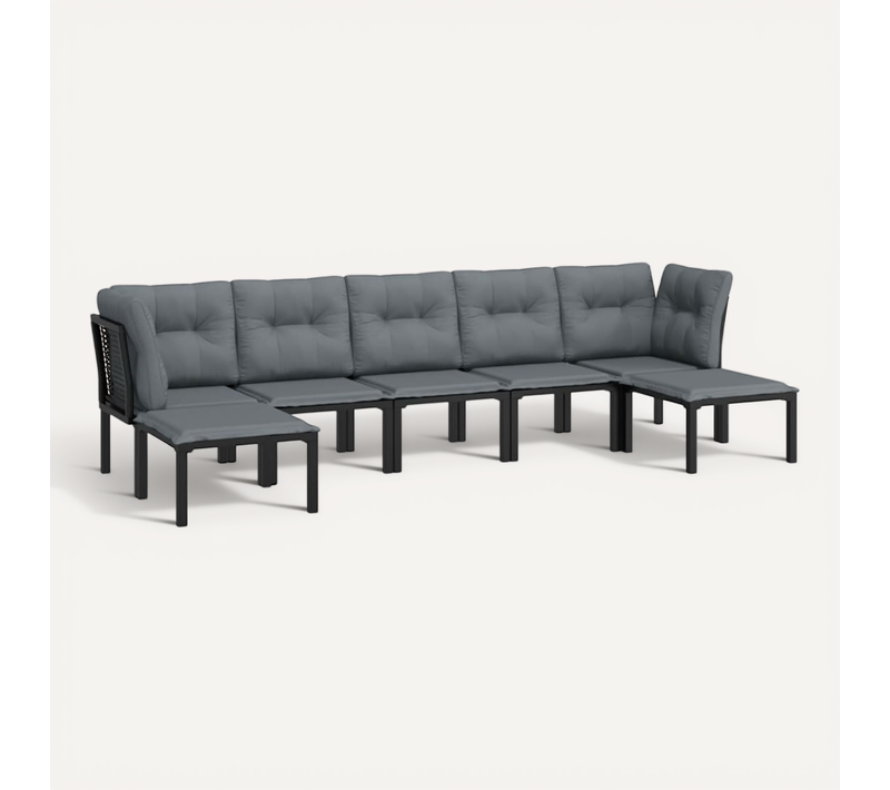 Salon De Jardin 7 Pièces Noir Et Gris Résine Tressée Modulaire