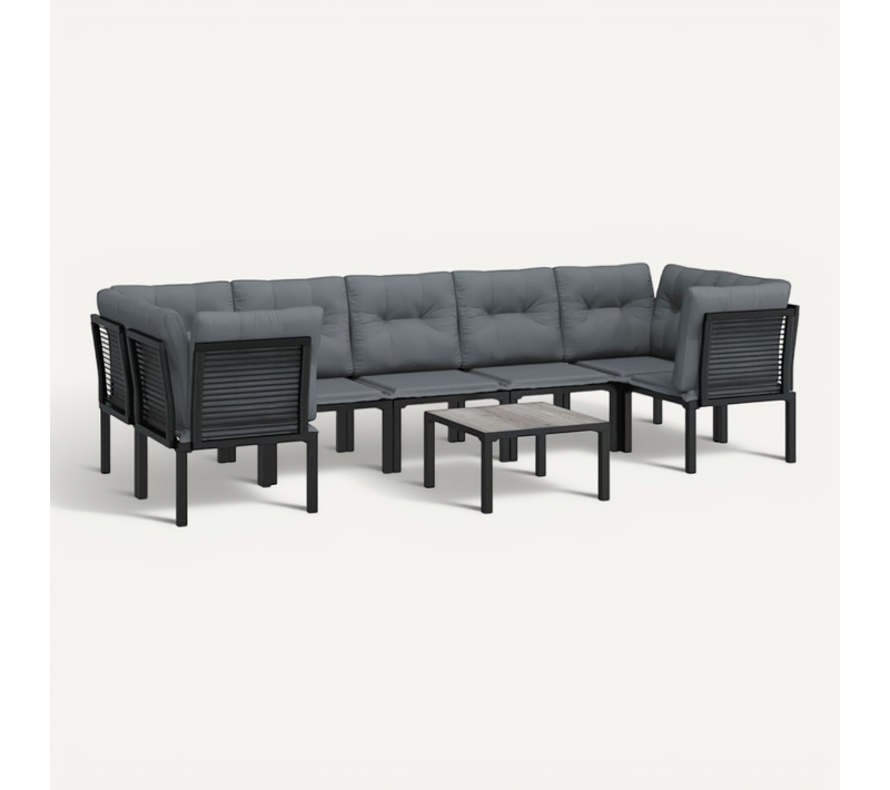 Salon De Jardin 8 Pièces Noir Et Gris Résine Tressée Modulaire