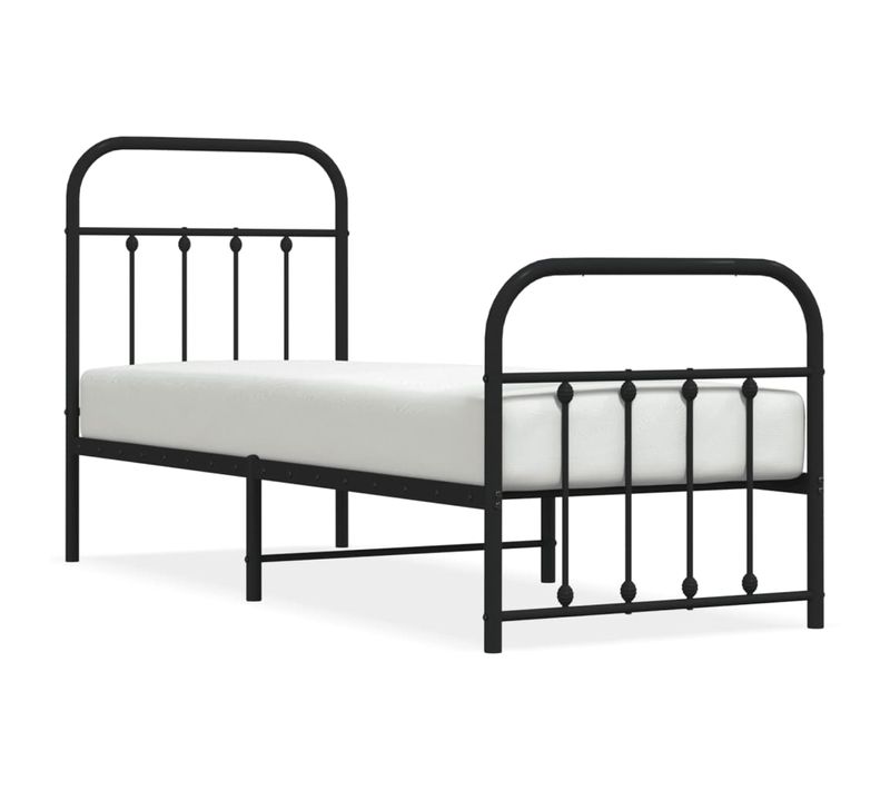 Cadre De Lit Métal Sans Matelas Avec Pied De Lit Noir 75x190 Cm