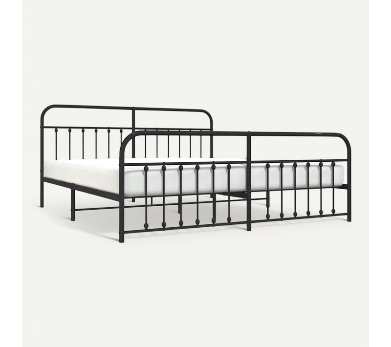 Cadre De Lit Métal Sans Matelas Avec Pied De Lit Noir 200x200cm
