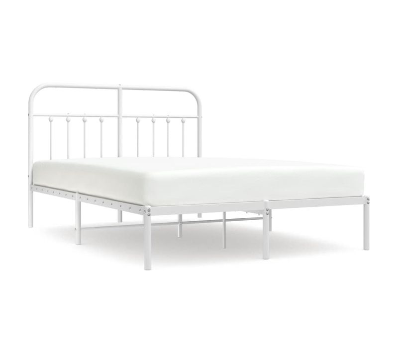 Cadre De Lit Métal Sans Matelas Et Tête De Lit Blanc 135x190 Cm