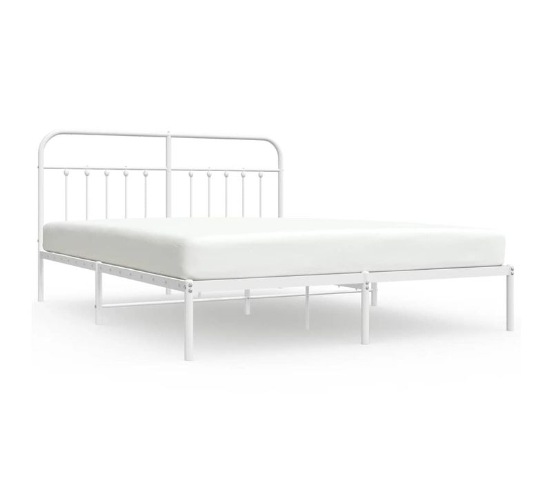 Cadre De Lit Métal Sans Matelas Et Tête De Lit Blanc 183x213 Cm