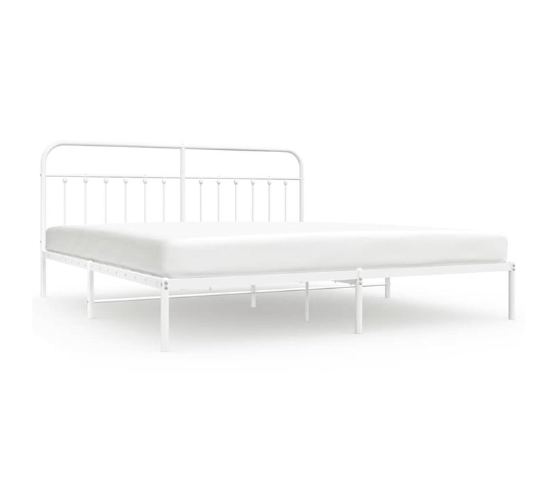 Cadre De Lit Métal Sans Matelas Et Tête De Lit Blanc 200x200 Cm