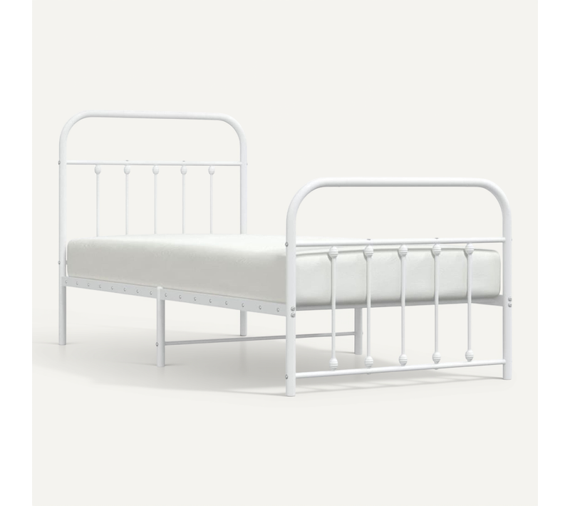 Cadre De Lit Métal Avec Pied De Lit Blanc 90x200cm