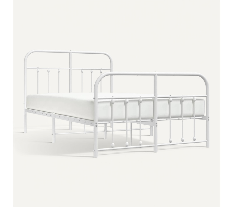 Cadre De Lit Métal Sans Matelas Et Pied De Lit Blanc 120x190 Cm