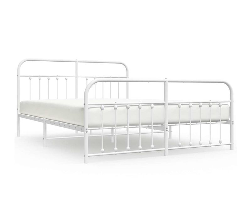 Cadre De Lit Métal Sans Matelas Et Pied De Lit Blanc 183x213 Cm