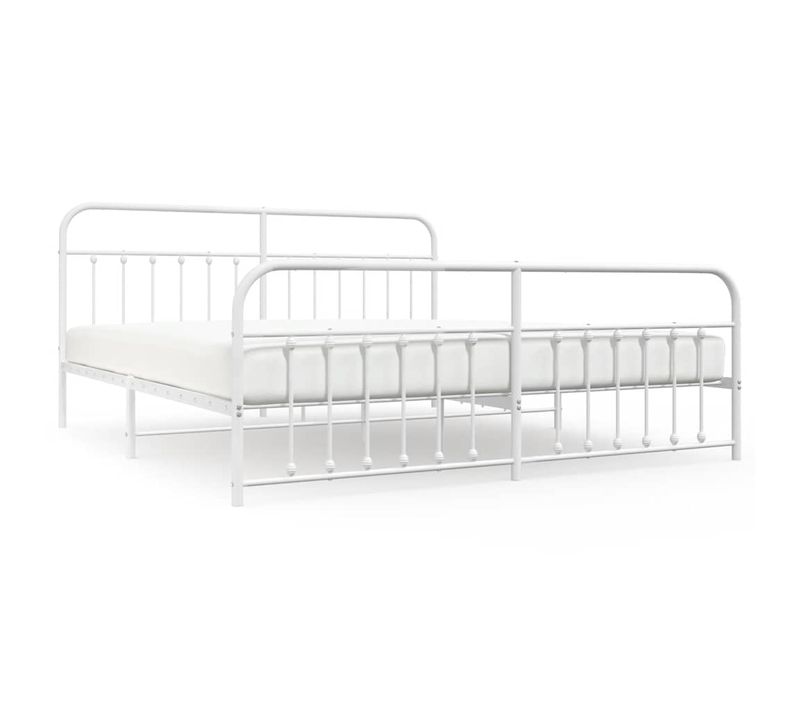 Cadre De Lit Métal Sans Matelas Et Pied De Lit Blanc 193x203 Cm