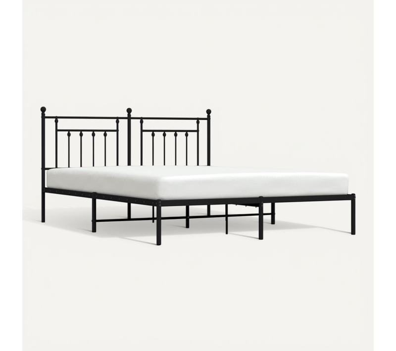 Cadre De Lit Métal Sans Matelas Et Tête De Lit Noir 160x200 Cm