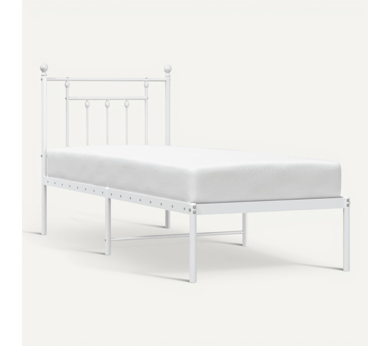 Cadre De Lit Métal Avec Tête De Lit Blanc 75x190 Cm
