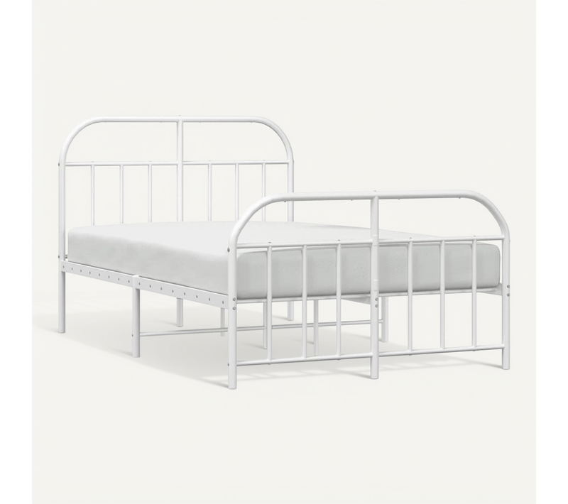 Cadre De Lit Métal Sans Matelas Et Pied De Lit Blanc 120x190 Cm