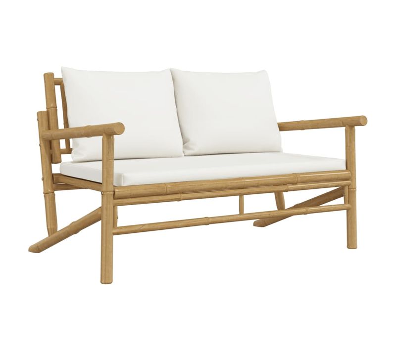 Banc De Jardin Avec Coussins Blanc Crème Bambou