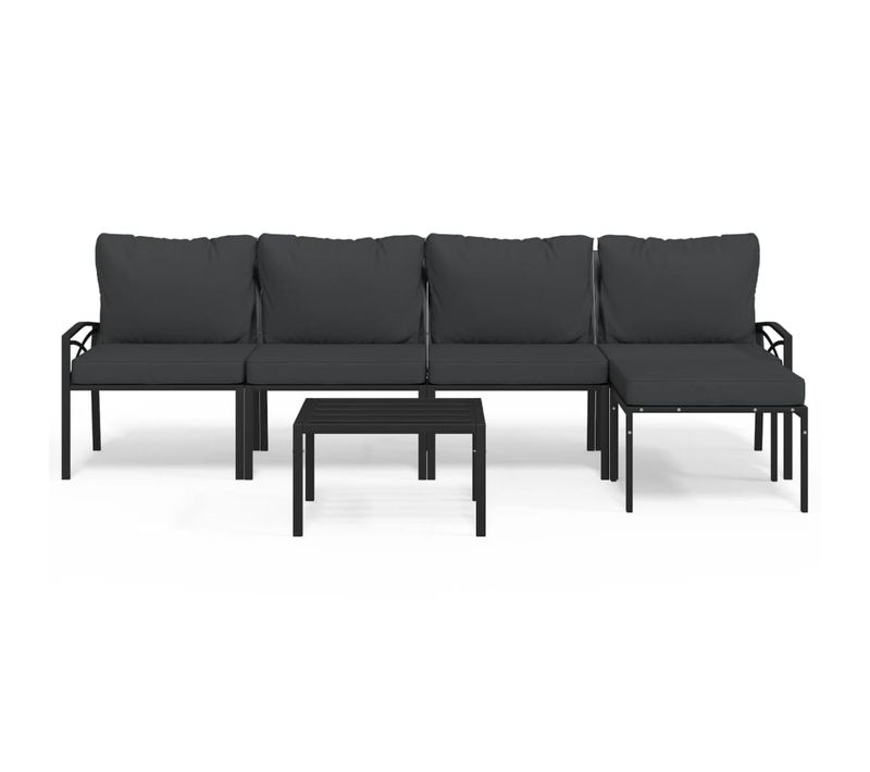 Salon De Jardin 6 Pièces Avec Coussins Gris Acier Modulaire