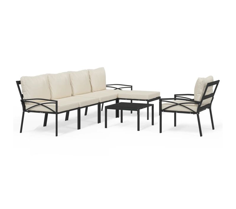 Salon De Jardin 7 Pièces Avec Coussins Sable Acier
