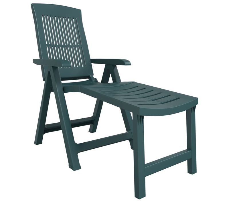 Chaise Longue De Jardin Légère Et Pliable En Plastique Vert Avec Dossier Réglable