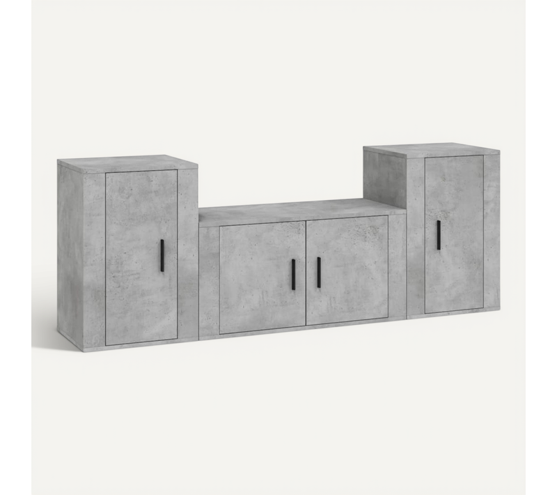 Ensemble De Meubles TV 3 Pièces Gris Béton Bois Contreplaqué
